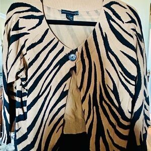Karen Scott Zebra Pattern Cardigan in Black and Tan